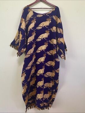 Royal Purple and Gold Cockatoo Embroidered Long Sleeve Dress